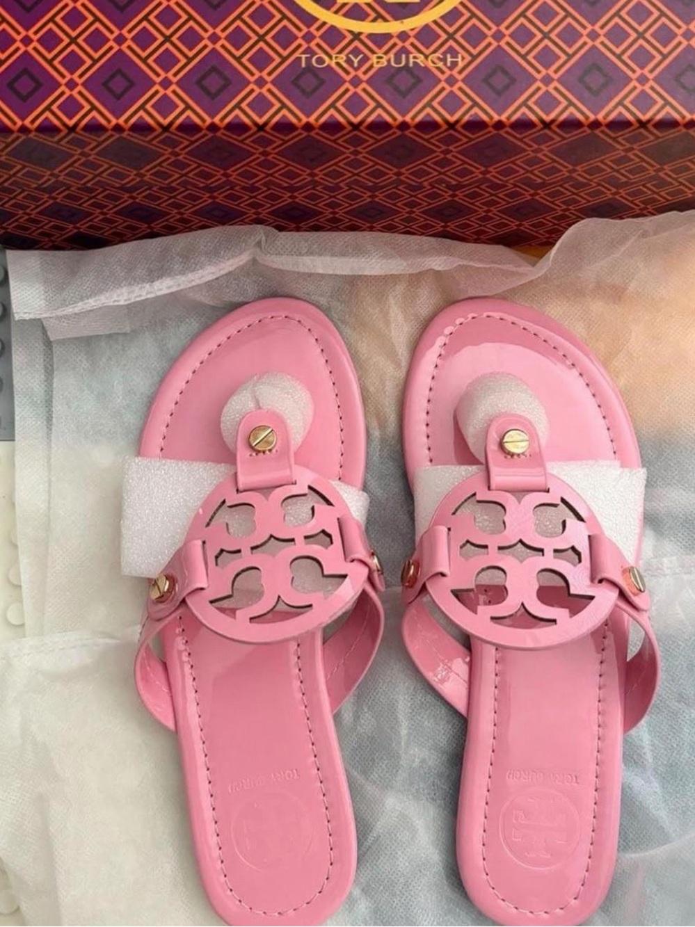Tory Burch Pink Miller Cutout Leather Slide Sandals